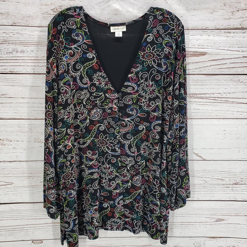 Coldwater Creek Women's Slinky Floral Paisley 3/4 Sleeve Jacket Top Size 3X